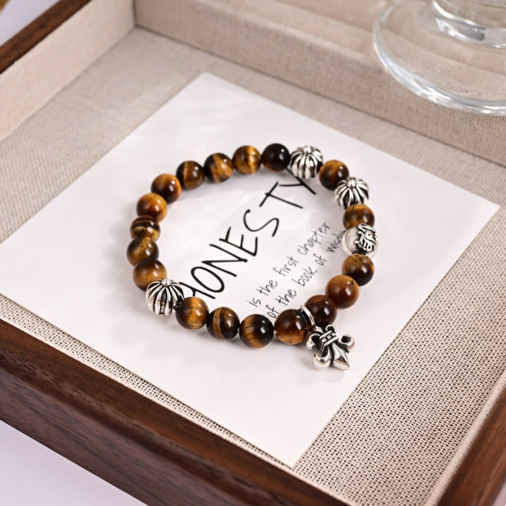 Chrome Heart Tiger Eye Sterling Silver 925 Bracelet